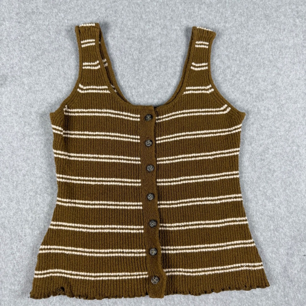 Madewell Knit Button Front Tank S Brown Striped Cottagecore‎ Ribbed Shell